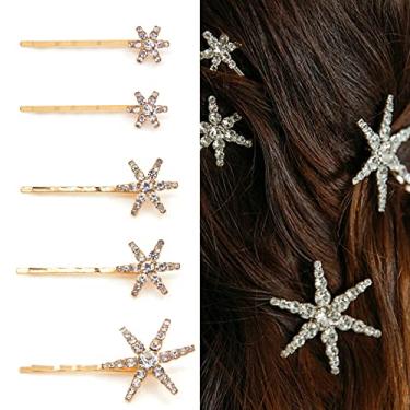 Imagem de 5 peças grampos de cabelo estrelas para mulheres prata ouro floco de neve clipe de cabelo cristal strass acessórios de cabelo para férias casamento aniversário noiva formatura grampo de cabelo