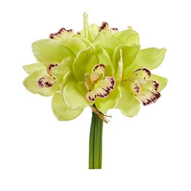 Imagem de Nearly Natural Conjunto artificial de orquídea Cymbidium de 22,86 cm (9"), flores de seda, verde
