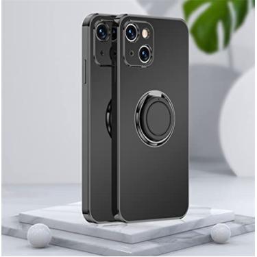 Imagem de Estojo macio fosco quadrado fosco de luxo para iphone 14 13 12 11 pro xs max mini se x xr 7 8 plus suporte de anel de metal tampa traseira, preto, para iphone 12
