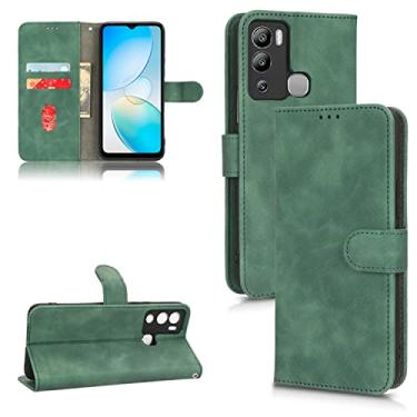 Imagem de Capas de telefone Business Skin Feel compatíveis com Infinix Hot 12i 12 Pro capa de couro slots para cartão clipe carteira capa de telefone à prova de choque (verde, Infinix Hot 12i)