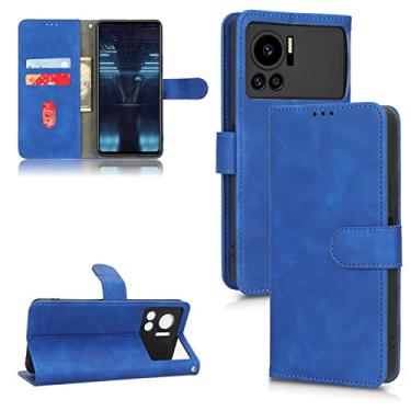 Imagem de Capas de telefone Business Skin Feel compatíveis com Infinix Note 12 G96 Note 12 VIP Capa de couro slots para cartão clipe de carteira capa de telefone à prova de choque (azul, Infinix Note 12 VIP)