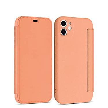 Imagem de Capa de silicone líquido de couro flip para iphone 12 13 11 Pro Max X XR XS 14 8 7 Plus SE 2020 Capa de cartão de proteção de lente, laranja, para iPhone XR