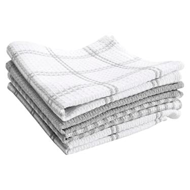 Imagem de T-FAL Premium Waffle Dish Cloths: Altamente absorvente, super macio de longa duração - 100% algodão, 30.5 cmx33.0 cm Flat Waffle Dish Towel para limpeza e secagem de pratos, (pacote com 4), cinza