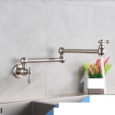 Imagem de Torneira de cozinha dobrável escovada torneira de pia única fria torneira giratória dobrável de latão montada na parede, níquel escovado A