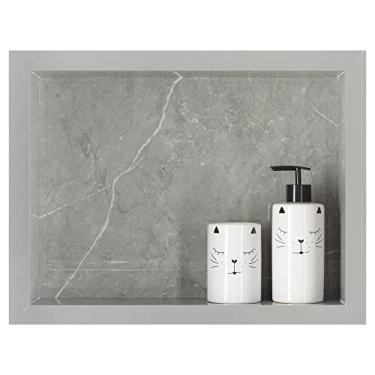 Imagem de Nicho Para Banheiro Em Porcelanato Polido Porta Shampoo Sabonete Organizador (Cinza 40)