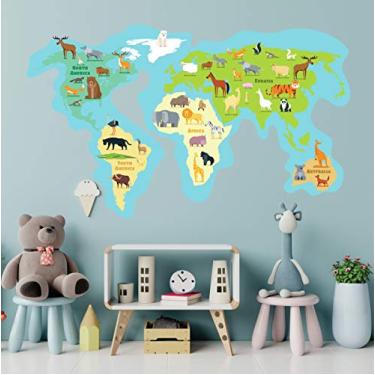 Imagem de Adesivo De Parede Mapa Mundi Animais tamanho 50cm x 80cm