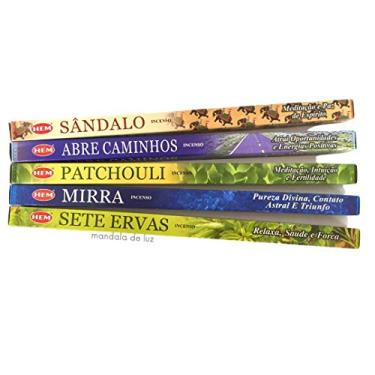 Imagem de Kit 5 Incensos Hem Mirra, Sândalo, Patchouli, 7 Ervas e Abre Caminhos