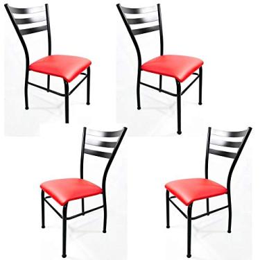 Imagem de Kit 4 Cadeiras de COZINHA com reforço preta assento vermelho - Poltronas do Sul
