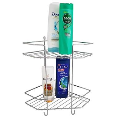 Imagem de Suporte com 2 Prateleiras de Canto ou Porta Shampoo para Banheiro, Box ou Lavabo em Aço Cromado CR573 Utimil