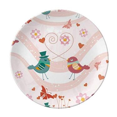Imagem de Prato decorativo para o Dia dos Namorados Rosa Verde Amor Pássaros Louça Salver Prato de jantar