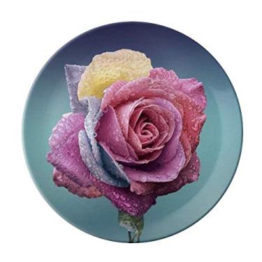 Imagem de Prato decorativo de porcelana para salver com rosas em rosa escuro