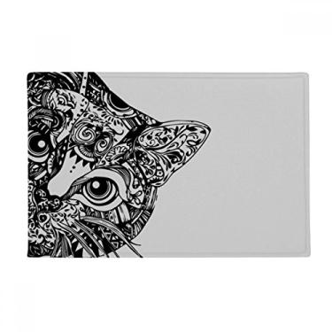 Imagem de DIYthinker Tapete de porta de banheiro antiderrapante com cabeça de gato preta