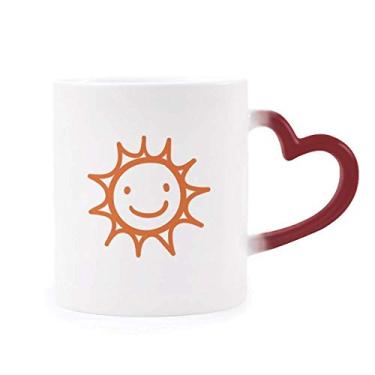 Imagem de Caneca sensível ao calor com pintura à mão laranja Sun Smile vermelha muda de cor