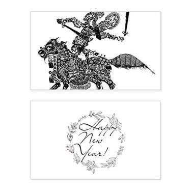 Imagem de Cartão de felicitações de Ano Novo Feminino Ópera Chinesa Tradicional Shadow Play Mensagem Presente