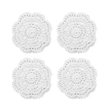 Imagem de Porta-copos de crochê redondo de renda Phantomon, 4 polegadas, pacote com 4, Vintage, Branco