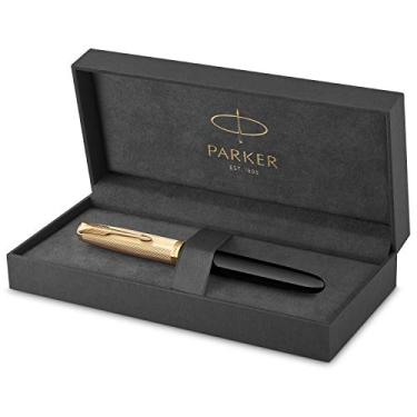 Imagem de Parker 51 caneta-tinteiro de luxo preta com acabamento dourado ponta fina de ouro 18 k com caixa de presente de cartucho de tinta preta