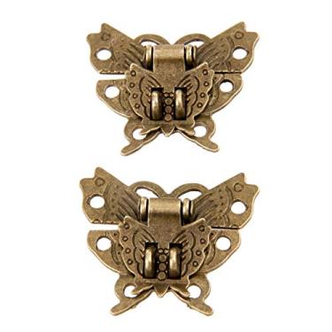 Imagem de 2 pcs retro vintage borboleta trava hasp jóias caixa de madeira armário fivela fechaduras hardware decorativo para móveis 39 * 45mm YYDFPIIA
