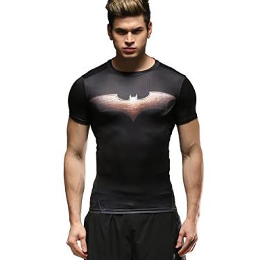 Imagem de Camisa masculina Red Plume de compressão para academia, camiseta de absorção esportiva com estampa de morcego, Preto, X-Large