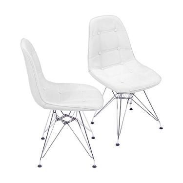 Imagem de Kit 2 Cadeiras Estofada Botonnes Base Cromoda Or Design Branca