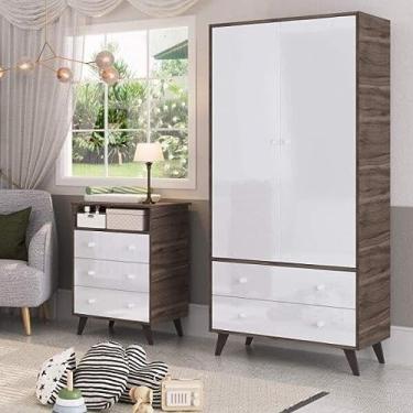 Imagem de Guarda roupa 2 Portas 2 Gavetas Retrô Móveis Percasa Carvalho/branco