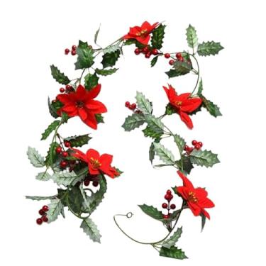 Imagem de Esquirla Guirlanda de Natal com luzes 20 LEDs 6,56 pés, guirlanda iluminada de frutas vermelhas, guirlanda de flores de Natal para lareira, ação de graças, Folhas verdes