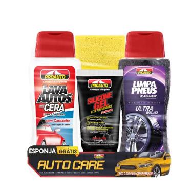 Imagem de KIT Auto Care Proauto (Lava Autos com Cera + Limpa Pneus + Silicone Gel Perfumado) + Esponja
