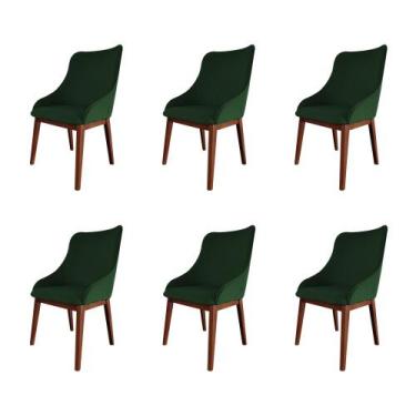 Imagem de Kit 6 Cadeiras De Jantar Luxo Estofada Elisa Anatômica Veludo Verde Ba