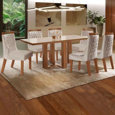 Imagem de Mesa de Jantar 6 Lugares Lottus com Vidro Prêmio/Pena Bege - Lj Móveis