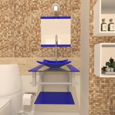 Imagem de Gabinete De Vidro Para Banheiro 40cm Ac Cuba Quadrada Azul Es