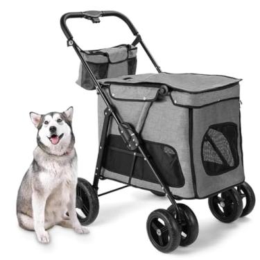 Imagem de Carrinho de passeio para gatos de estimação Carrinho de bebê para cães idosos com bolsa, carrinhos de cachorro para cães médios e grandes, carrinho de viagem grande para cães (Color : Gray A)