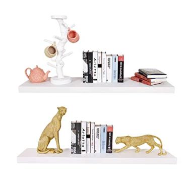 Imagem de Prateleiras flutuantes brancas montadas na parede de 91 cm, pacote com 2, prateleira de borda ampla de 30 cm de profundidade, 90 cm C x 30 cm P x 5 cm T