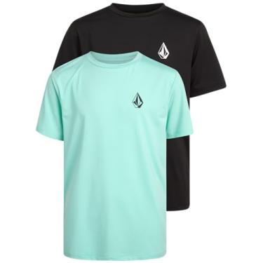 Imagem de Volcom Camisetas Rash Guard para meninos - pacote com 2 camisetas de natação FPS 50+ secagem rápida areia e proteção solar - camiseta infantil (8-16), Aqua/preto, 16