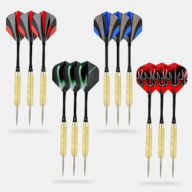 Imagem de LinkVisions Conjunto de dardos de ponta de aço, 18 gramas, pacote com 12, conjunto de barris de aço, voos extras para iniciantes profissionais