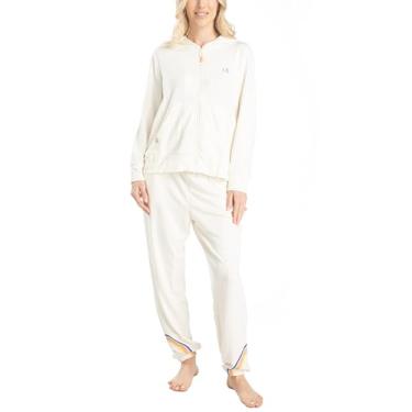 Imagem de Ocean Pacific Daybreakers, conjunto feminino para dormir e relaxar, conjunto de pijama com capuz off-white, GG, Conjunto de pijama com capuz branco, GG