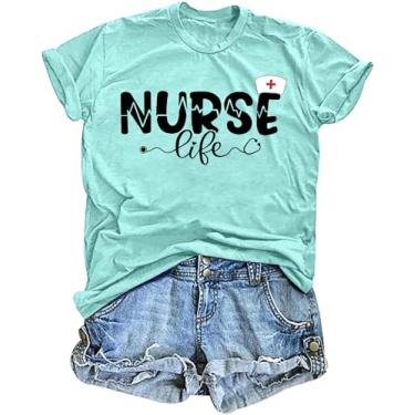 Imagem de VVNTY Camiseta feminina de enfermeira com estampa de vida de enfermeira, camisetas casuais de manga curta, Verde claro, P