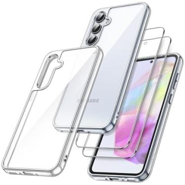 Imagem de JETech Capa 3 em 1 para Samsung Galaxy A35 5G, com Protetor de Tela de 2 Pacotes, Filme de Vidro Temperado, Case Capinha Protetora de Telefone à Prova de Choque Transparente Traseira (Claro)