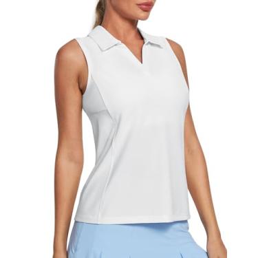 Imagem de Heathyoga Camiseta feminina de golfe regata de golfe para mulheres camisas polo tênis sem mangas camisas de golfe para mulheres secagem rápida, Branco, G