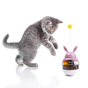 Imagem de Wagably Brinquedo quebra-cabeça para gatos, dispensador de ração para animais de estimação com equilíbrio automático - estimulador cerebral - alimentador lento - brinquedos para alívio do tédio,