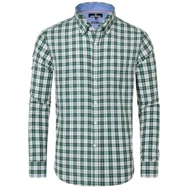 Imagem de Alimens & Gentle Camisas masculinas xadrez abotoadas de algodão manga longa camisas xadrez xadrez camisas xadrez xadrez camisas xadrez xadrez, Xadrez verde, 3G