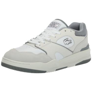Imagem de Lacoste Tênis masculino com logotipo de couro Lineshot, Branco/Cinza, 45