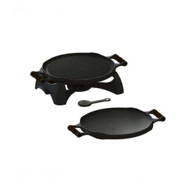 Imagem de Rechaud Redondo Dupla Face Ferro Alça Silicone Preta