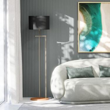 Imagem de Luminária Abajur de Chão Indústrial Salone Champanhe com Cúpula Preta