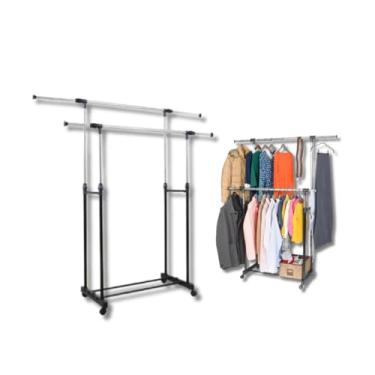 Imagem de Arara Duplo Cabideiro Regulável Organizador De Roupas Com Sapateira Multiuso BELA JOY