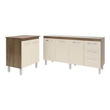 Imagem de Mobília Decor, Balcão Cozinha Gabinete Para Pia 138 cm Carine e Balcão Jane Para Microondas ou Forno Elétrico Savana Off White