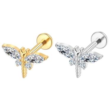 Imagem de Piercing Helix Conch Tragus Labret Titânio Pvd Libelula 1.2x8 (Dourado)