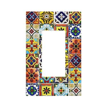 Imagem de Mosaico retrô fosco marroquino mandala mexicana boho talavera estilo azulejo cerâmico 1 gangue decorador único/dispositivo GFCI tomada placa de parede elétrica um balancim capa de interruptor de luz