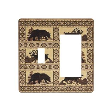 Imagem de Xuejiaku Capa de interruptor de luz rústica bege urso marrom alce vintage floresta 2 interruptores de gangue combo placas de parede placas de interruptor decorativas e capas de tomada capa de