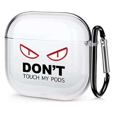 Imagem de Capa transparente para Airpod 3ª geração, Don't Touch My PODS capa preta legal com chaveiro, olhos grandes, desenho fofo para AirPods 3 gerações, capa transparente à prova de choque para mulheres,