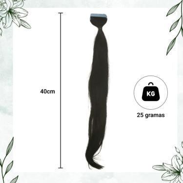 Imagem de Mega Hair Fita Cabelo Humano 40cm Castanho Escuro 10 mechas