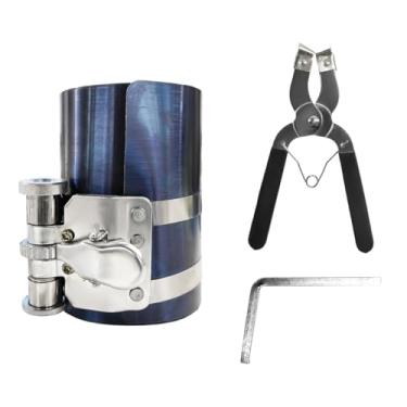 Imagem de povtii Ferramenta de compressor de anel de pistão de motor de carro de 10 cm, kit de remoção de instalação de trava de catraca de anel de pistão de veículo, pistões de compressão com alicate de anel